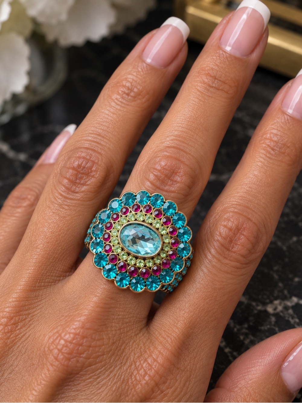 Heidi Daus Turquoise, Pink & Lime Crystal Cluster Ring